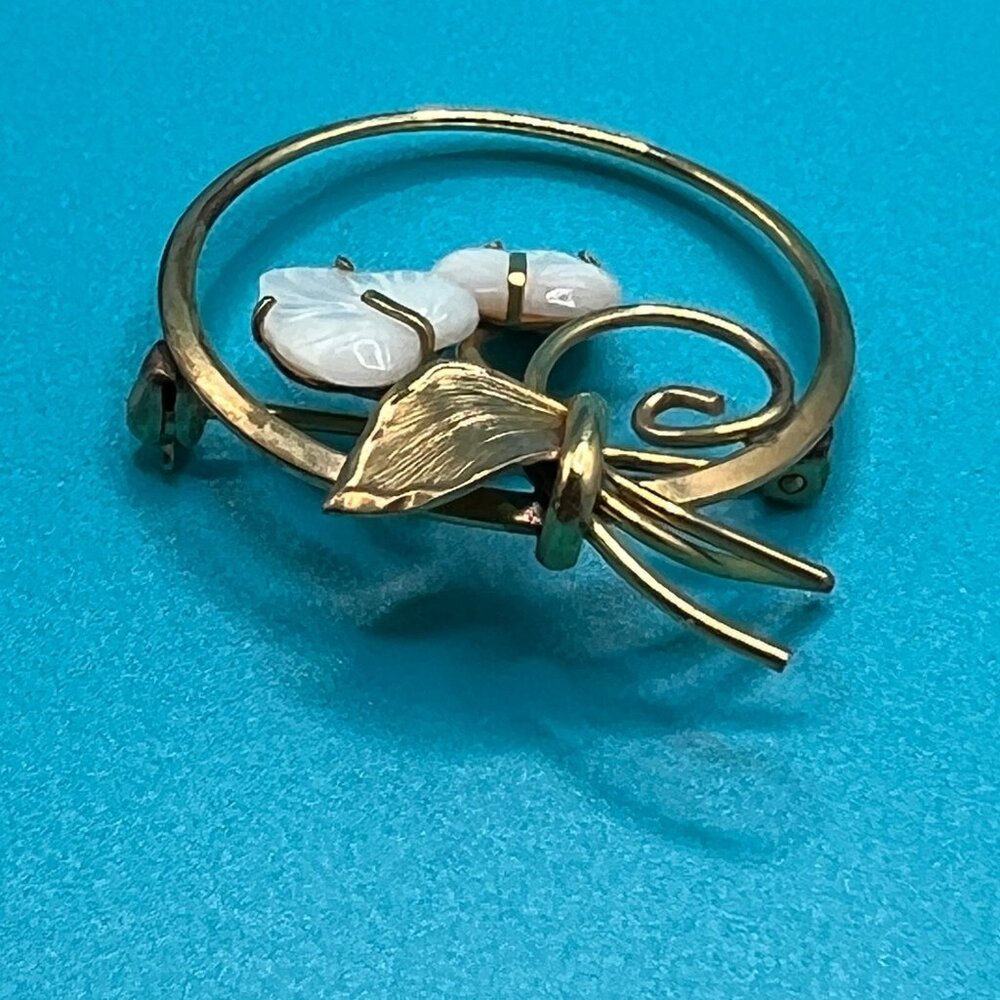 Vintage Creed Brooch Mother of Pearl 1/20 12 KT GF Abalone Gold Tone Pin - Picture 5 of 11